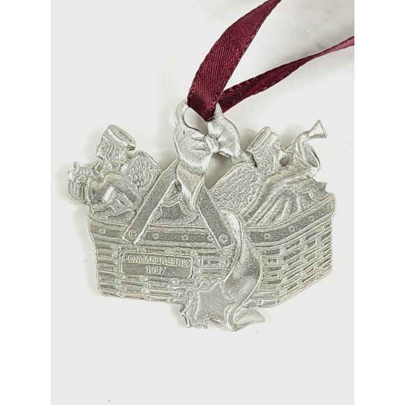 Longaberger Christmas Tree Ornament Pewter 2" Joy Love Hope Peace 90's x6 Vtg - Picture 14 of 16